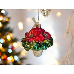 New Red / Green / Gold Poinesttia Plant Hoilday Christmas Tree Ornament